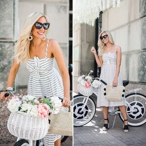 1901 NWT Gray & White Stripped Tie Front Wrap Midi Dress Women’s Size 2